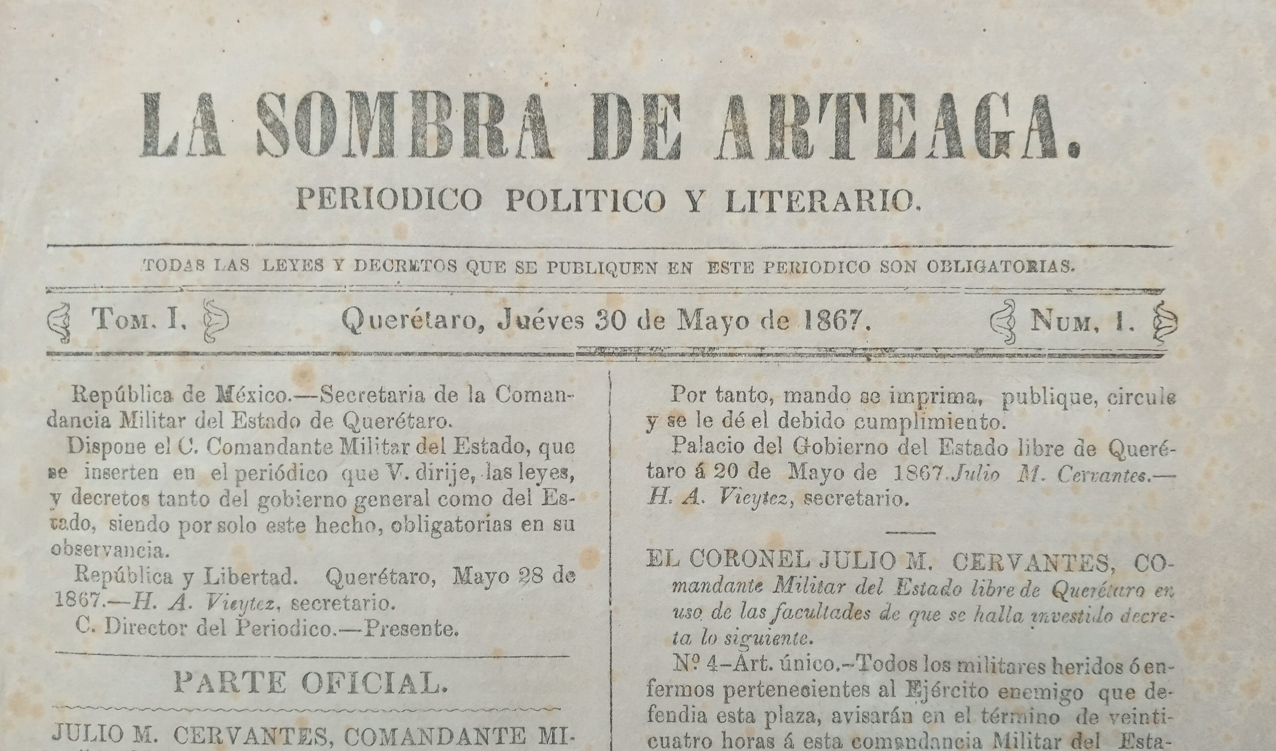 150 años de La Sombra de Arteaga, el periódico decano de Querétaro